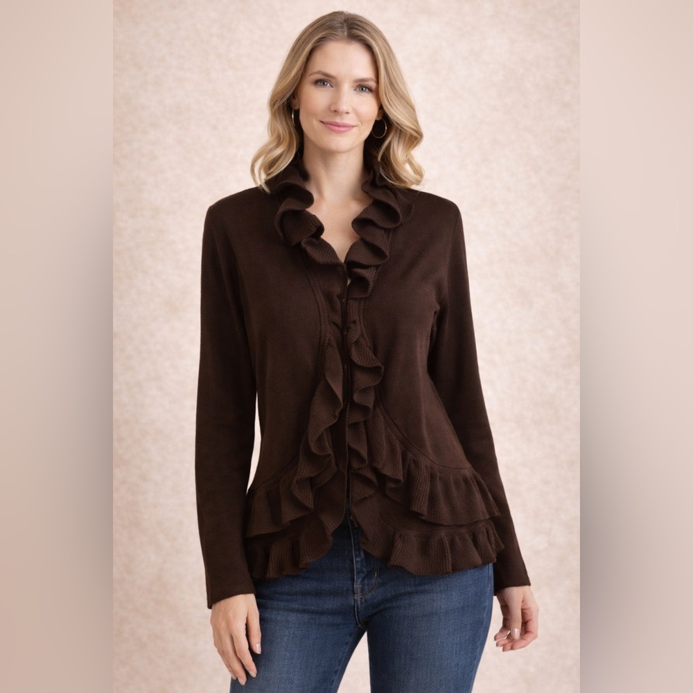 Elementz Brown Ruffled Cardigan - Picture 8 of 8